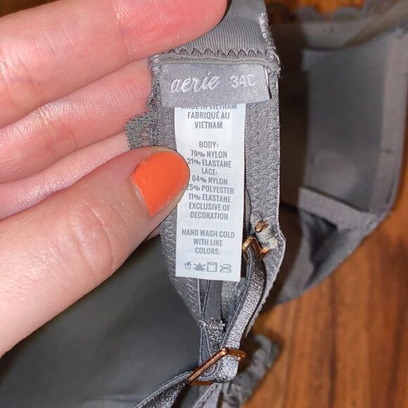 Aerie Silver Push-Up Bra With Lace Trim 34C - Picture 6 of 7